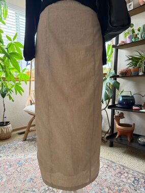 Commense Linen Cotton CBK Neutral Beige High-Waist Midi Skirt